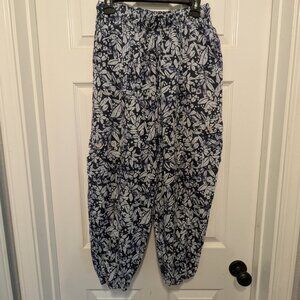 Chrisitian Siriano Linen Sea Blue Printed Cargo Pants